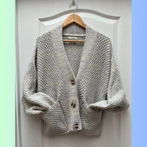 Urban Outfitters Smith Boxy Button-Front Cardigan Light Grey Size Medium